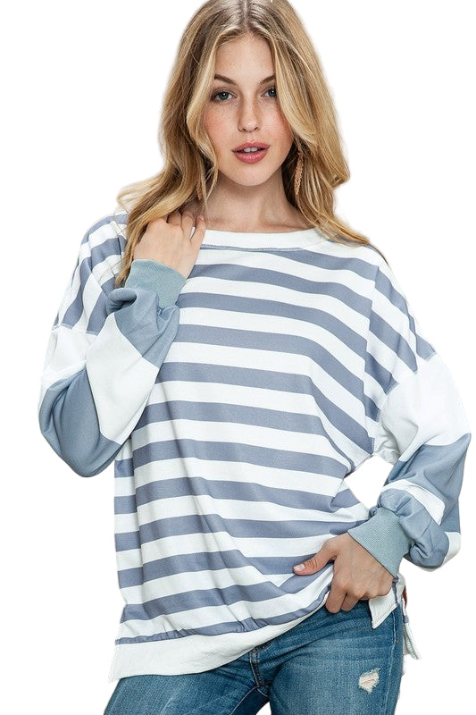 TEEK - Striped Casual Drop Shoulder Pullover Sweatshirt TOPS TEEK FG S