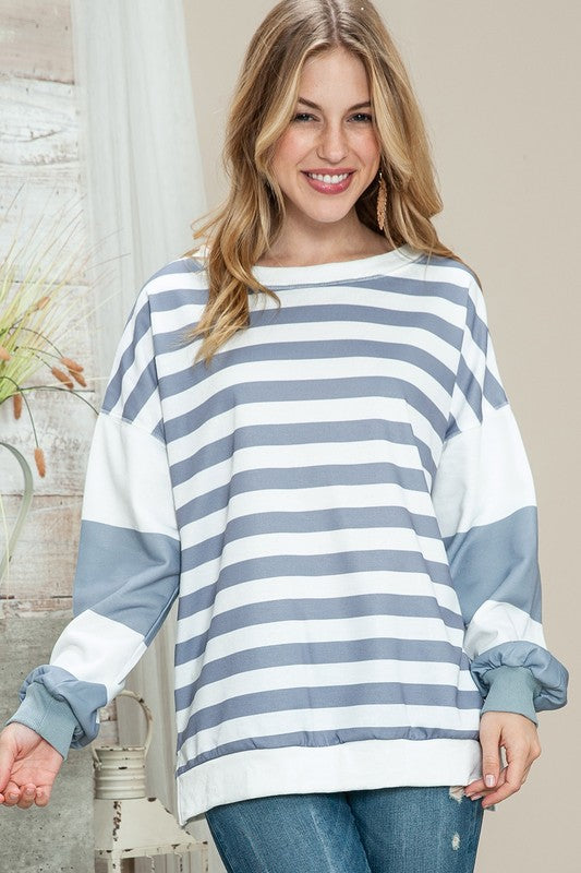 TEEK - Striped Casual Drop Shoulder Pullover Sweatshirt TOPS TEEK FG