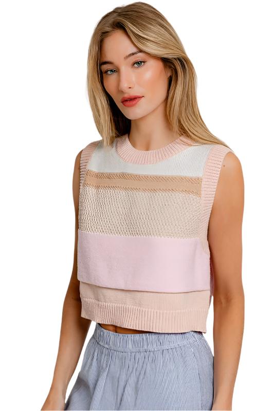 TEEK - Peach Multi Round Neck Sweater Vest TOPS TEEK FG   