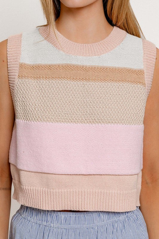 TEEK - Peach Multi Round Neck Sweater Vest TOPS TEEK FG   