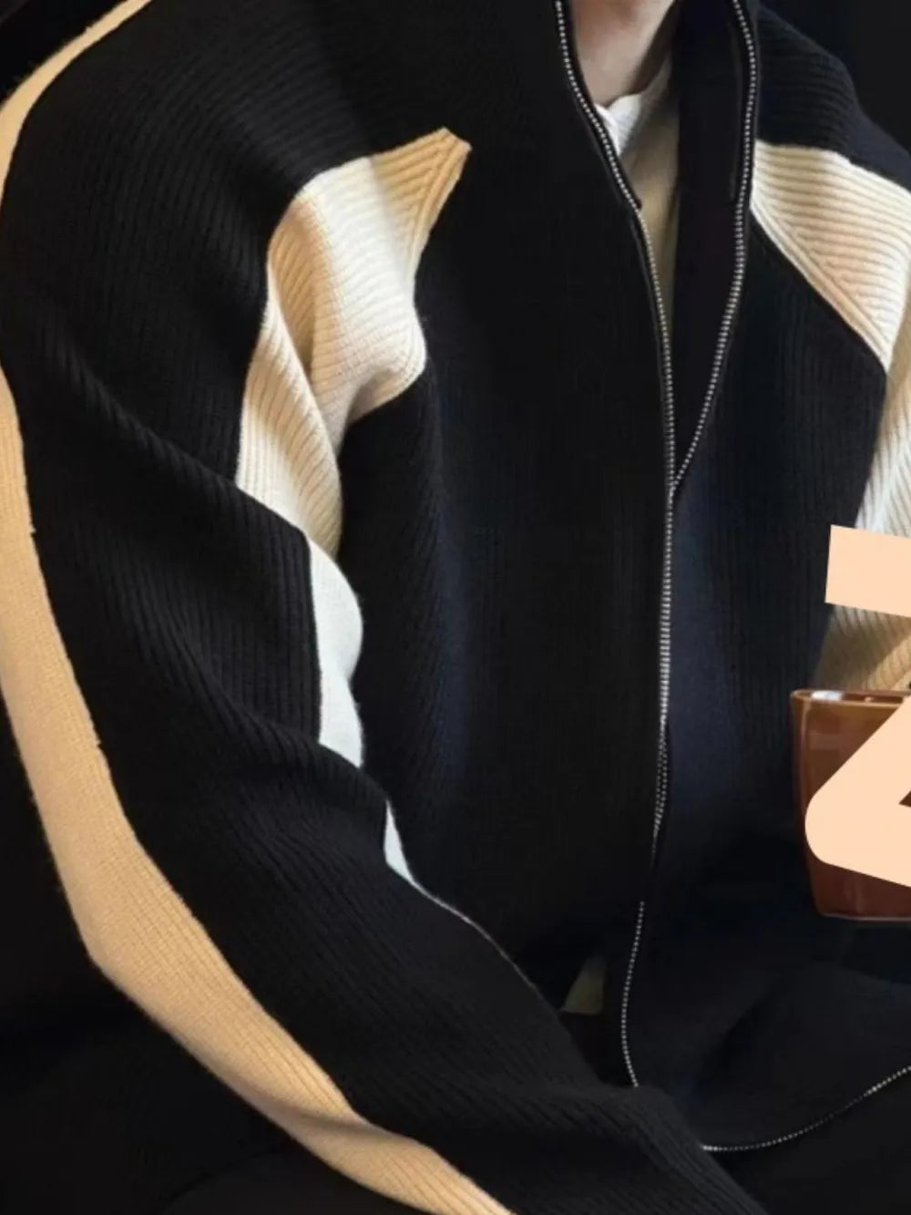 TEEK - Mens Zip Up Long Sleeve Cardigan SWEATER TEEK Trend Black M