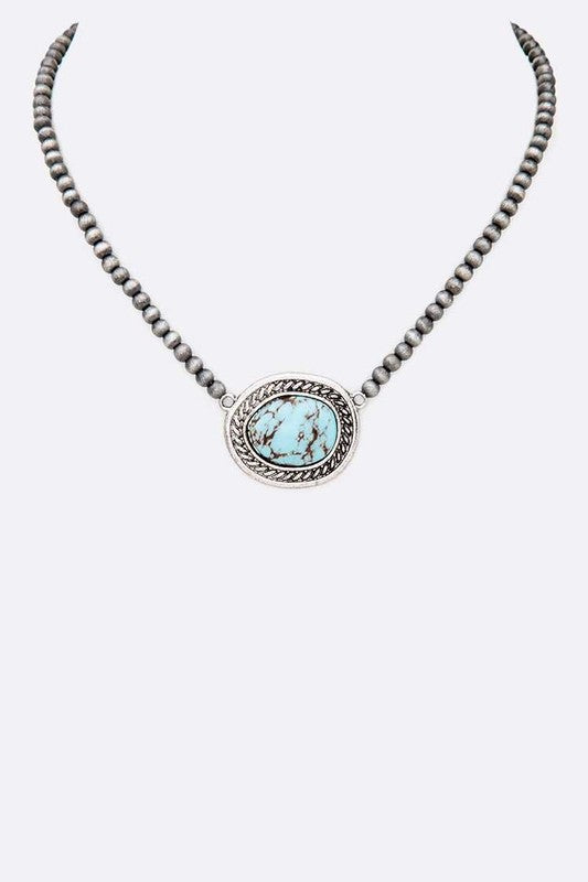 TEEK - Stone Pendant Navajo Beads Collar Necklace JEWELRY TEEK FG