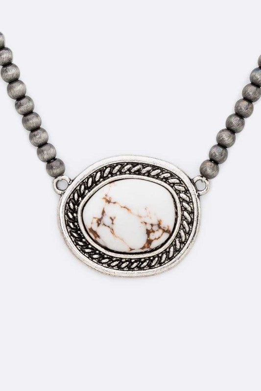 TEEK - Stone Pendant Navajo Beads Collar Necklace JEWELRY TEEK FG White