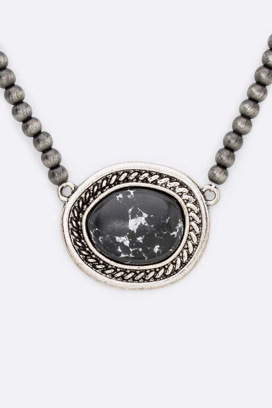 TEEK - Stone Pendant Navajo Beads Collar Necklace JEWELRY TEEK FG Black