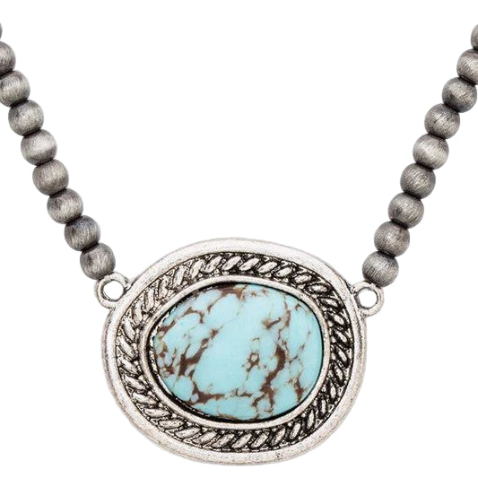 TEEK - Stone Pendant Navajo Beads Collar Necklace JEWELRY TEEK FG Turquoise