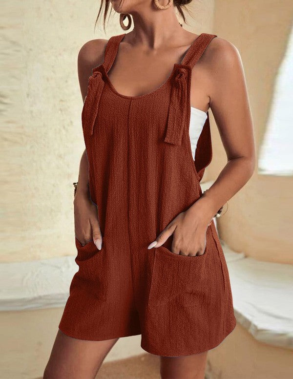 TEEK - Solid Color Pocketed Romper JUMPSUIT TEEK FG Brown S 