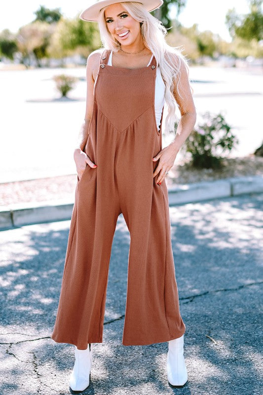 TEEK - Burnt Gold Flame Textured Ruched Wide Leg Jumpsuit OVERALLS TEEK FG   