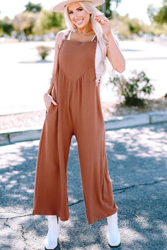 TEEK - Burnt Gold Flame Textured Ruched Wide Leg Jumpsuit OVERALLS TEEK FG   