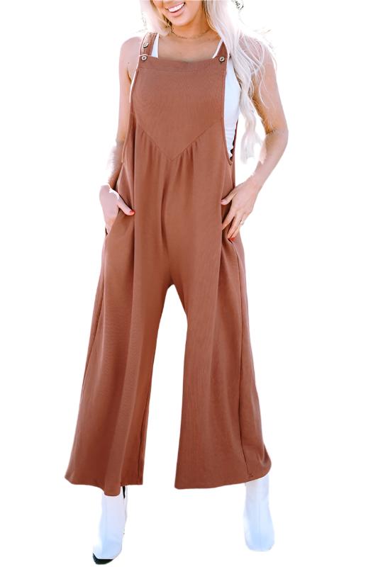 TEEK - Burnt Gold Flame Textured Ruched Wide Leg Jumpsuit OVERALLS TEEK FG S  