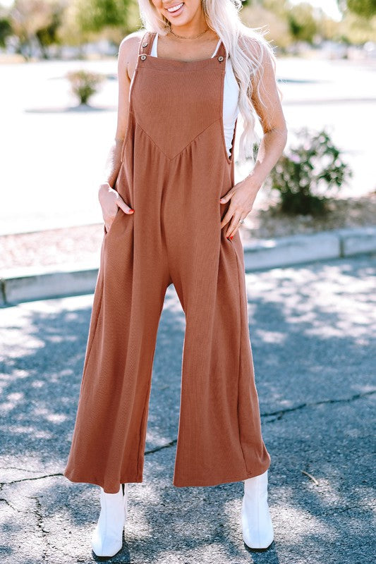 TEEK - Burnt Gold Flame Textured Ruched Wide Leg Jumpsuit OVERALLS TEEK FG S  