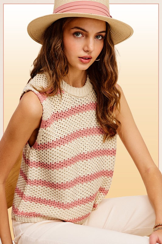 TEEK - Chunky Stripe Sleeveless Sweater Top SWEATER TEEK FG   