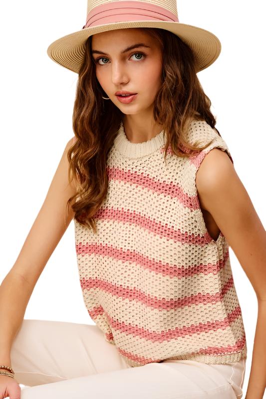 TEEK - Chunky Stripe Sleeveless Sweater Top SWEATER TEEK FG   