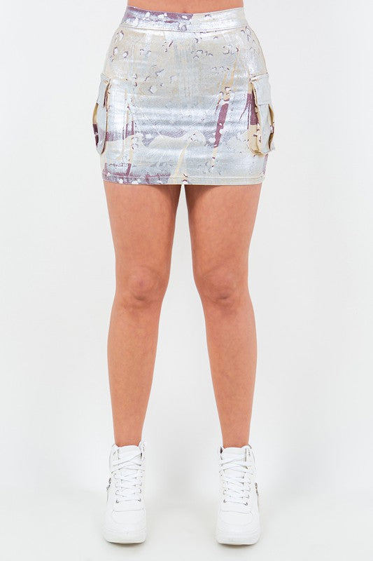 TEEK - Cargo Camo Silver Foil Skirt SKIRT TEEK FG   