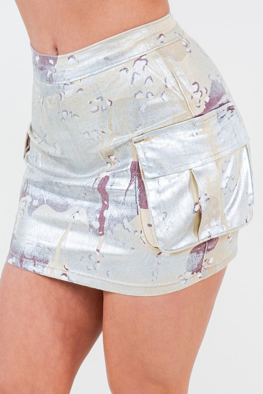 TEEK - Cargo Camo Silver Foil Skirt SKIRT TEEK FG s  