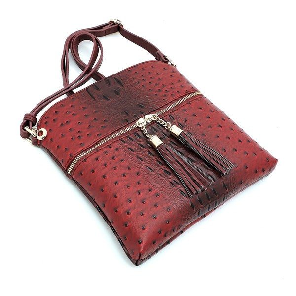 TEEK - Ostrich Croc Zip Tassel Crossbody Bag BAG TEEK FG   