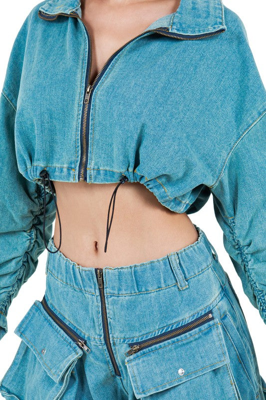 TEEK - DENIM TWO PIECE CROPPED POCKETED PANTS SET SET TEEK FG   