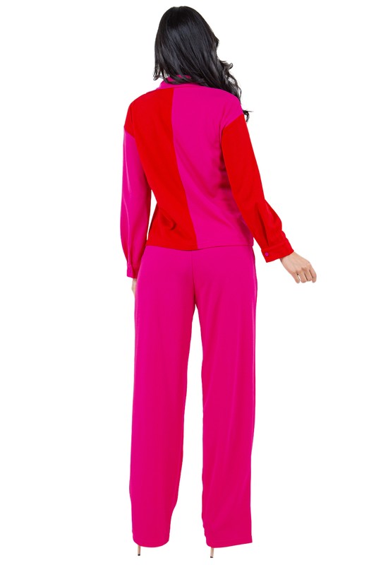 TEEK - FUCHSIA COLOR BLOCK BUTTONED TWO PIECE SET SET TEEK FG   