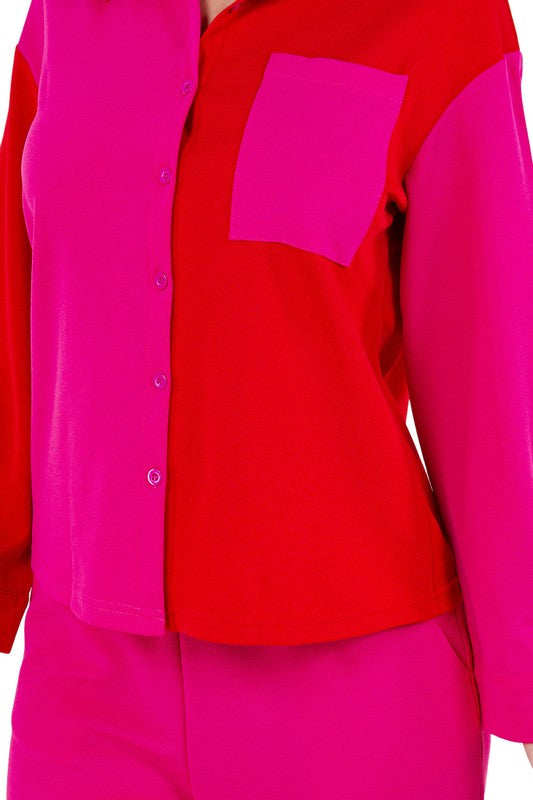 TEEK - FUCHSIA COLOR BLOCK BUTTONED TWO PIECE SET SET TEEK FG   