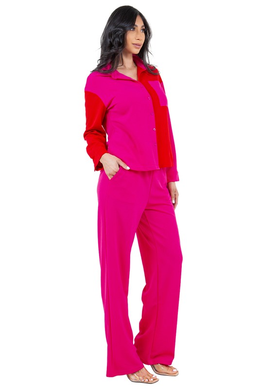 TEEK - FUCHSIA COLOR BLOCK BUTTONED TWO PIECE SET SET TEEK FG   