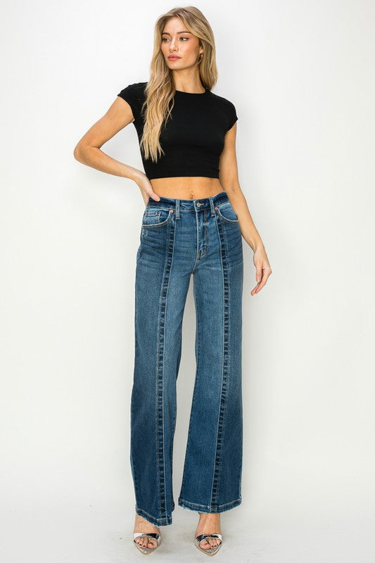 TEEK - DARK STONE WASH HIGH RISE RELAXED FLARE JEANS JEANS TEEK FG   