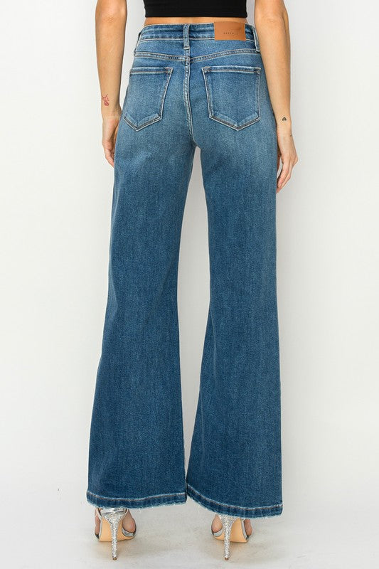 TEEK - DARK STONE WASH HIGH RISE RELAXED FLARE JEANS JEANS TEEK FG   