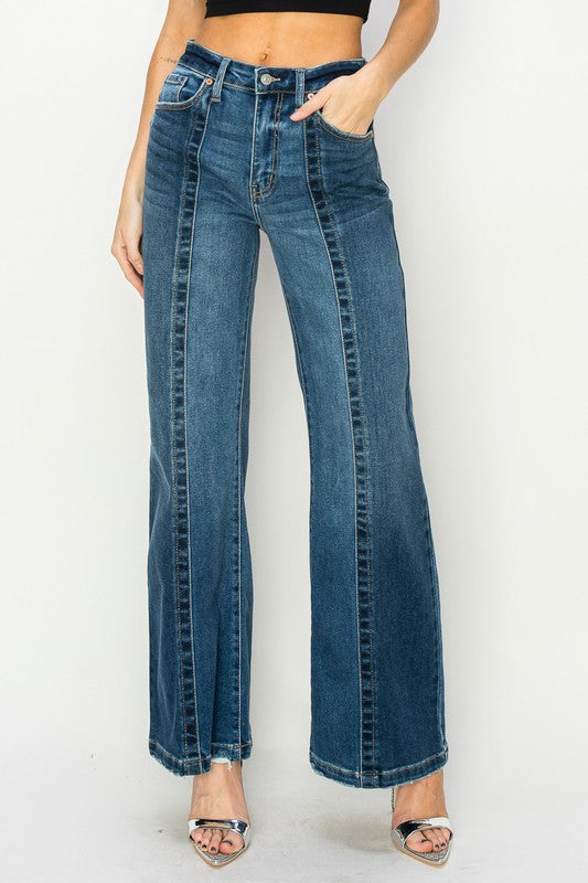 TEEK - DARK STONE WASH HIGH RISE RELAXED FLARE JEANS JEANS TEEK FG   