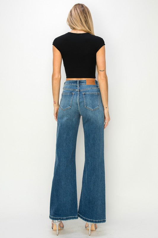 TEEK - DARK STONE WASH HIGH RISE RELAXED FLARE JEANS JEANS TEEK FG   