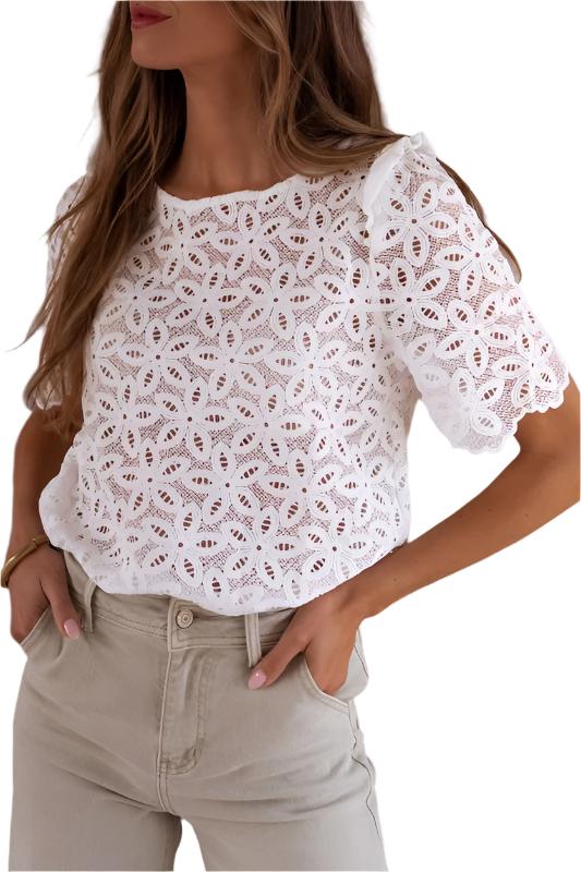 TEEK - Crochet Lace Flower Embroidered Blouse TOPS TEEK FG S  