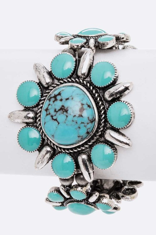 TEEK - Genuine Stone Flower Stretch Bracelet JEWELRY TEEK FG Silver/Turquoise  