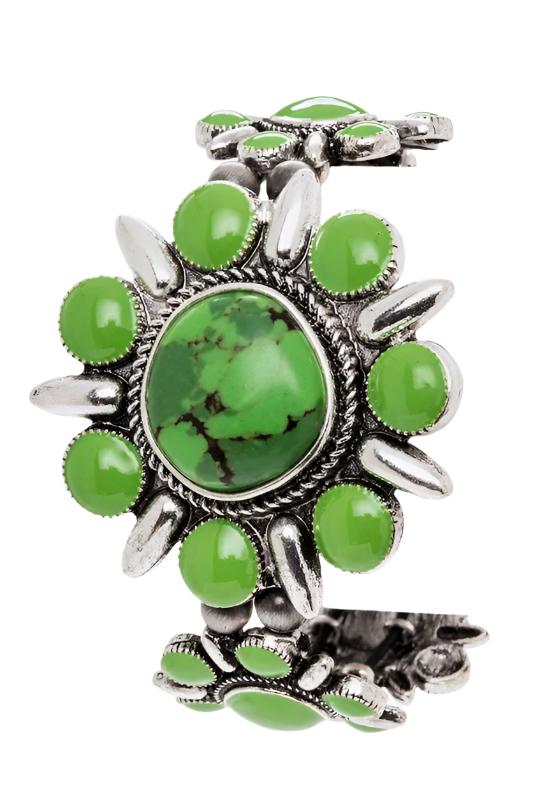 TEEK - Genuine Stone Flower Stretch Bracelet JEWELRY TEEK FG Silver/Green  