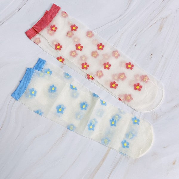 TEEK - Mini Flower Sheer Socks Set Of 2 Pairs SOCKS TEEK FG Blue One Size 