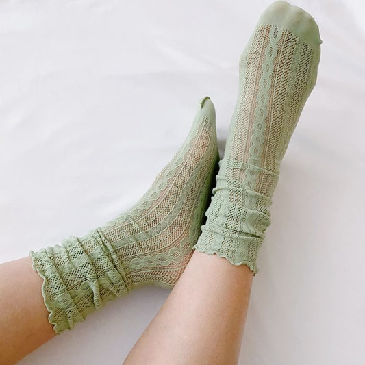 TEEK -White Slouch Crochet Lace Socks 2 Pairs