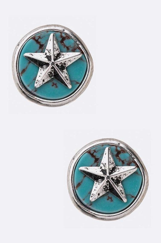TEEK - Silver Lone Star Turquoise Stud Earrings JEWELRY TEEK FG   
