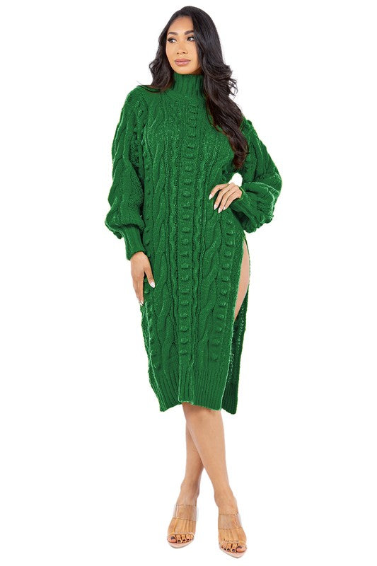 TEEK - SLIT LEG LONG SWEATER DRESS Dress TEEK FG FOREST GREEN 3XL 
