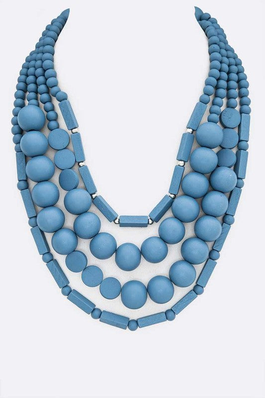 TEEK - Wooden Beads Layer Statement Necklace JEWELRY TEEK FG Blue  