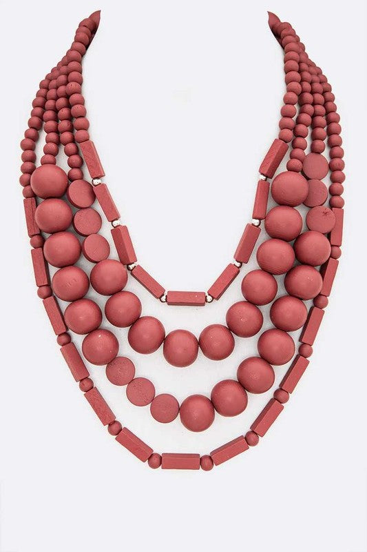 TEEK - Wooden Beads Layer Statement Necklace JEWELRY TEEK FG Red  