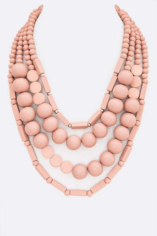 TEEK - Wooden Beads Layer Statement Necklace JEWELRY TEEK FG Pink  