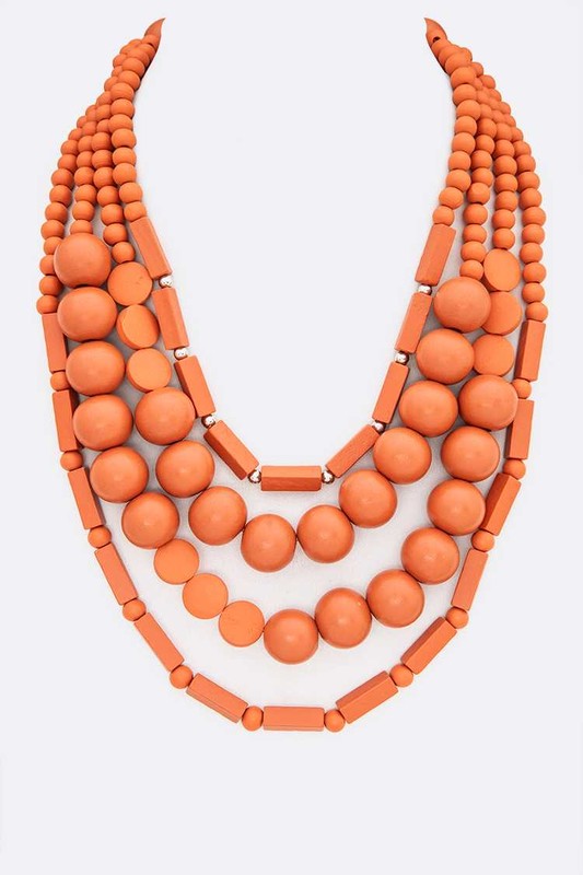 TEEK - Wooden Beads Layer Statement Necklace JEWELRY TEEK FG Orange  