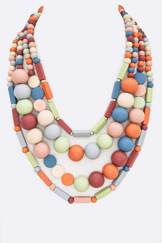 TEEK - Wooden Beads Layer Statement Necklace JEWELRY TEEK FG Multi  