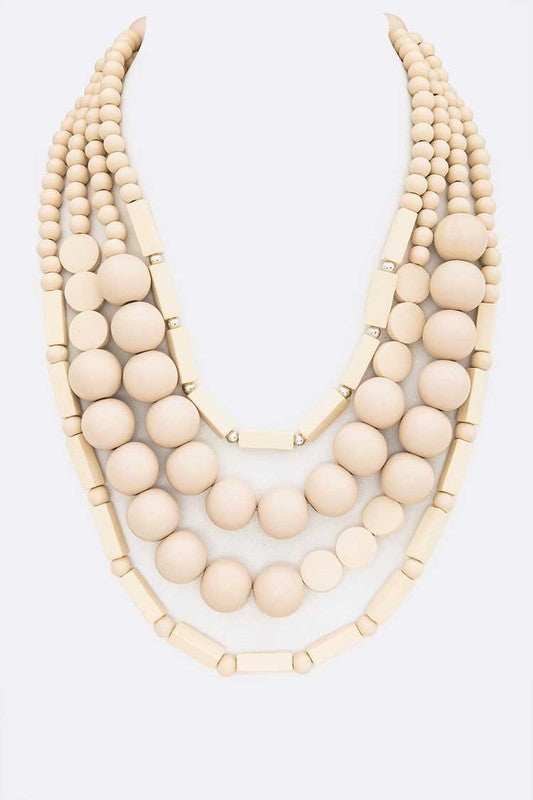 TEEK - Wooden Beads Layer Statement Necklace JEWELRY TEEK FG Ivory  