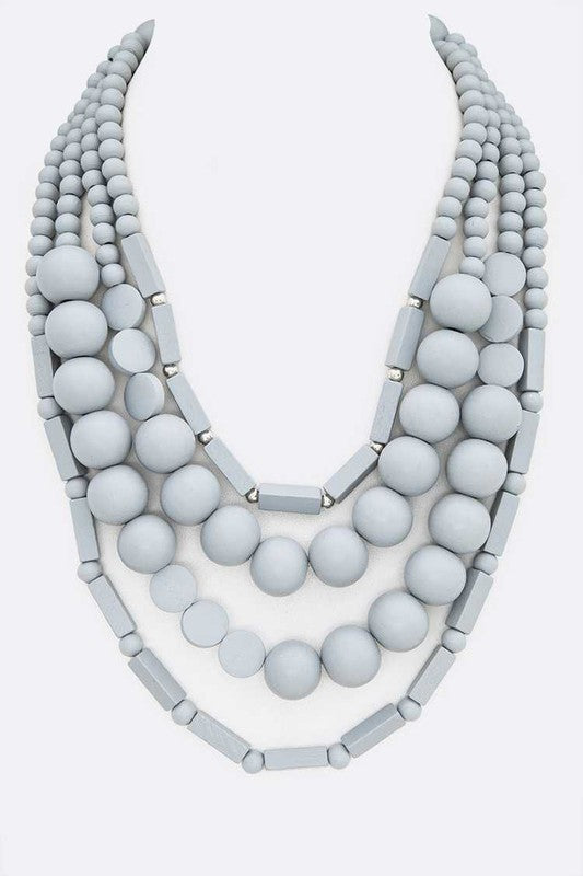 TEEK - Wooden Beads Layer Statement Necklace JEWELRY TEEK FG Grey  