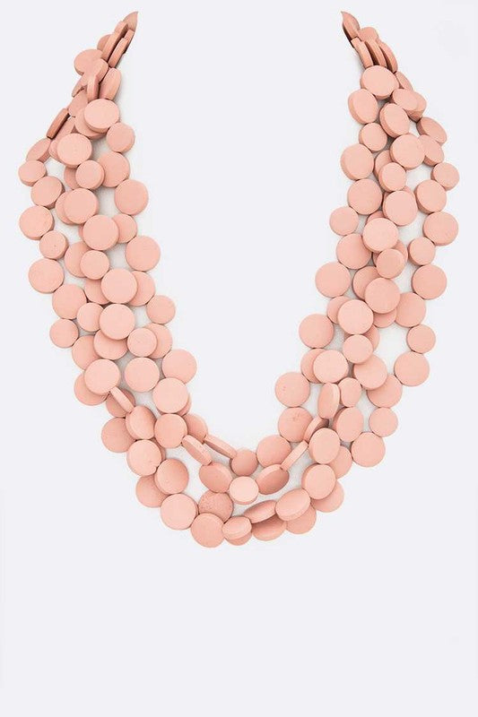 TEEK - Wooden Disk Statement Layer Necklace JEWELRY TEEK FG Pink  