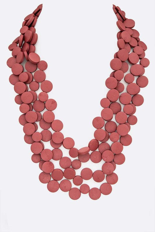 TEEK - Wooden Disk Statement Layer Necklace JEWELRY TEEK FG Red  