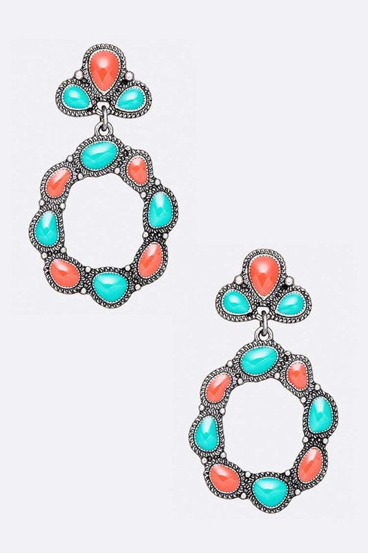 TEEK - Turquoise/Coral Enamel Color Fashion Drop Earrings JEWELRY TEEK FG TURQUOISE/CORAL  