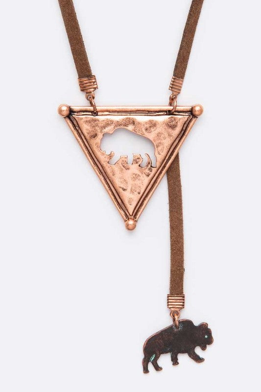 TEEK - Cutout Bear Western Long Pendant Necklace Set JEWELRY TEEK FG Copper  