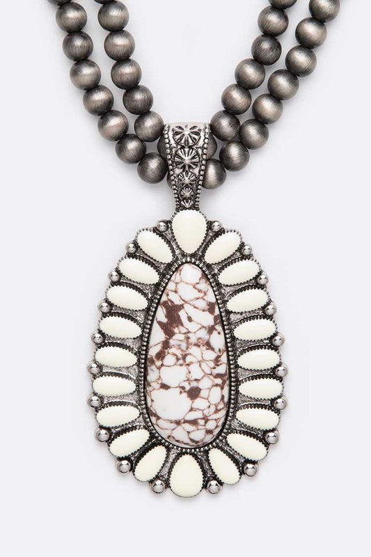 TEEK - Silver/White Large Stone Navajo Beaded Long Necklace Set JEWELRY TEEK FG   