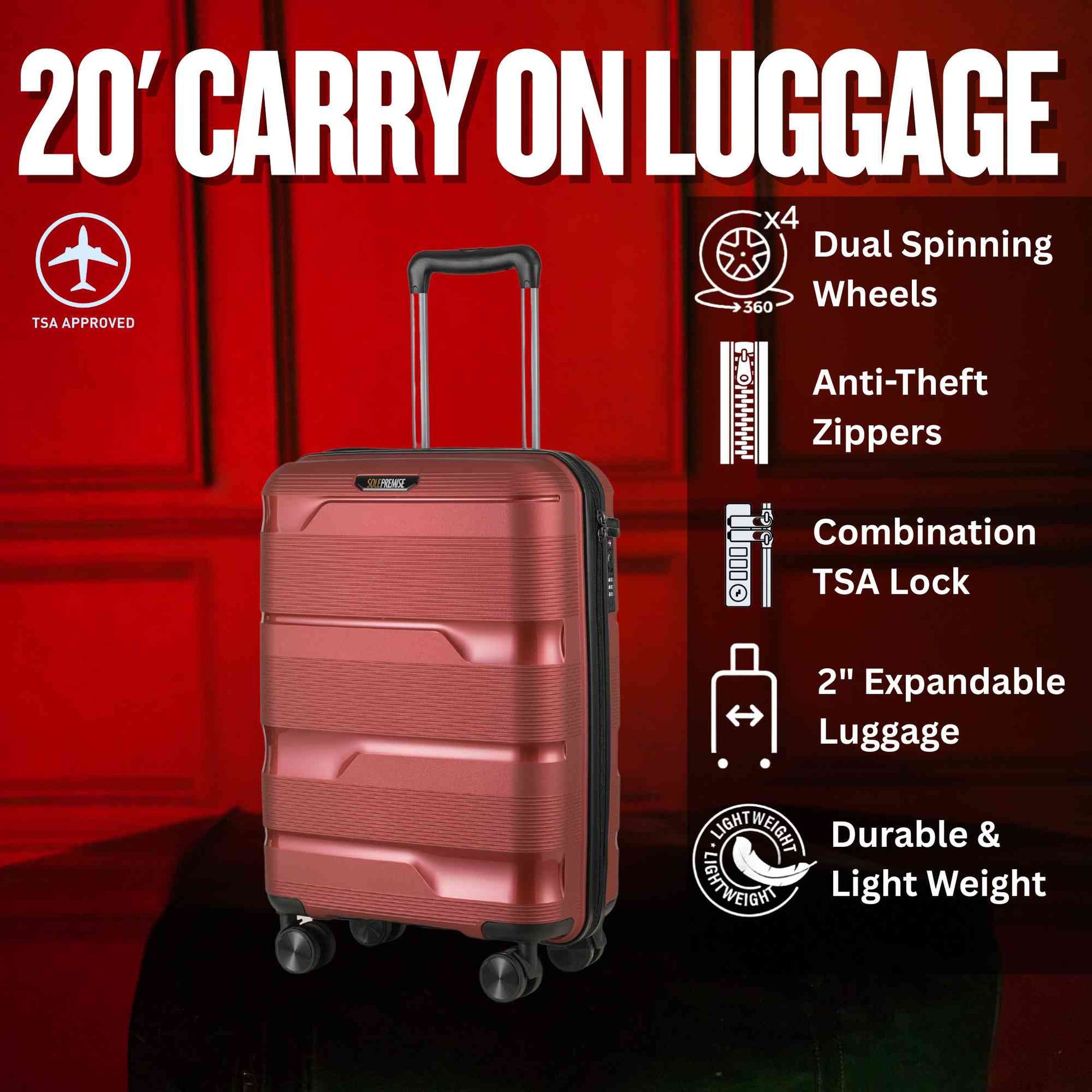 TEEK - 20-inch Red Carry-On Hardcase Roller Luggage BAG TEEK SP