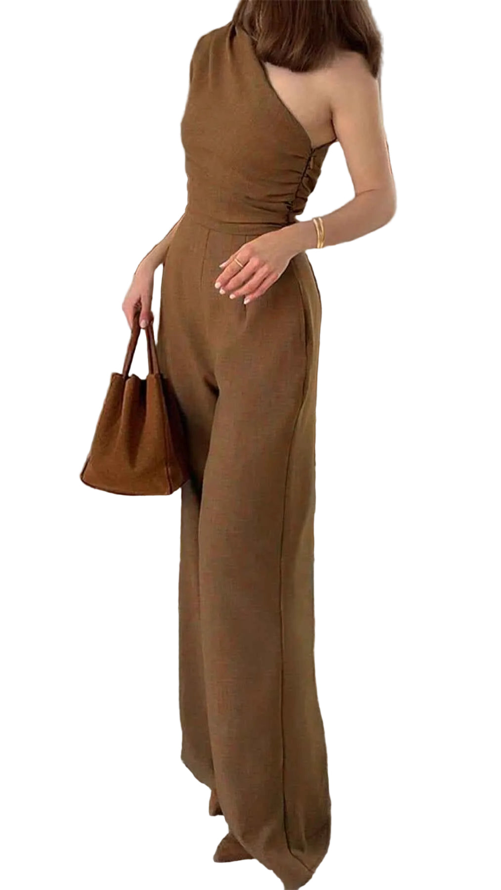 One-Shoulder Wide Leg Jumpsuit Trendsi Brown S