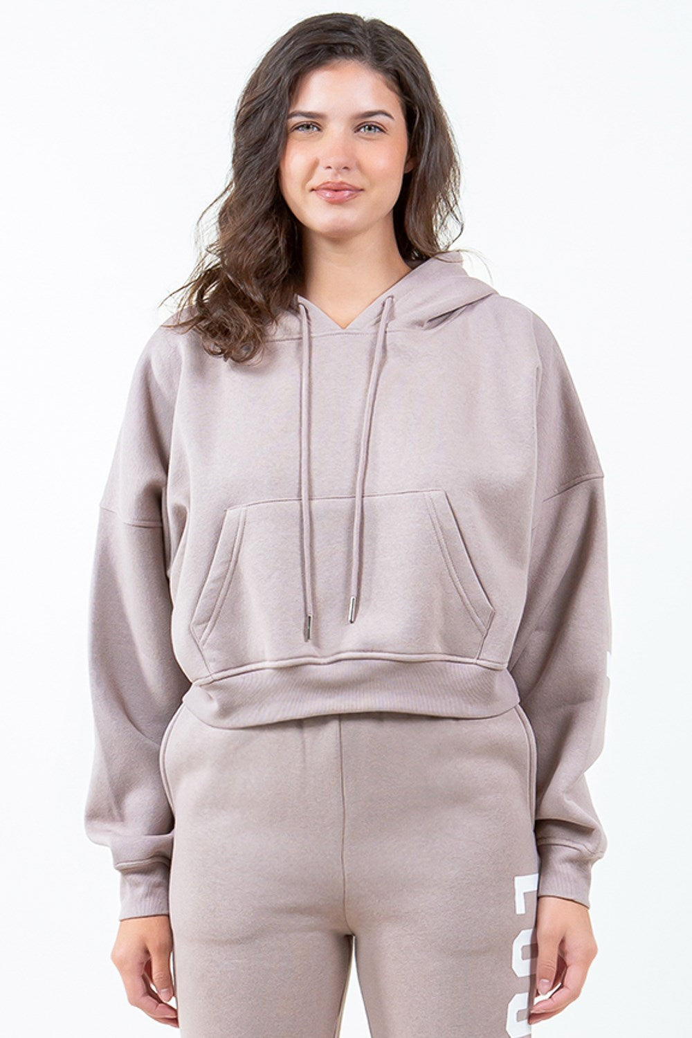 TEEK - Dusty Rose White Los Angeles Drawstring Cropped Hoodie TOPS TEEK Trend
