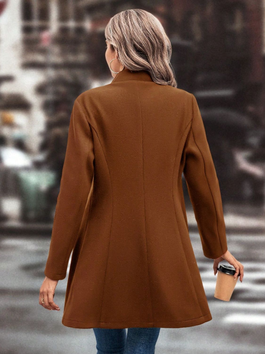 Collared Neck Button Up Long Sleeve Coat TEEK Trend